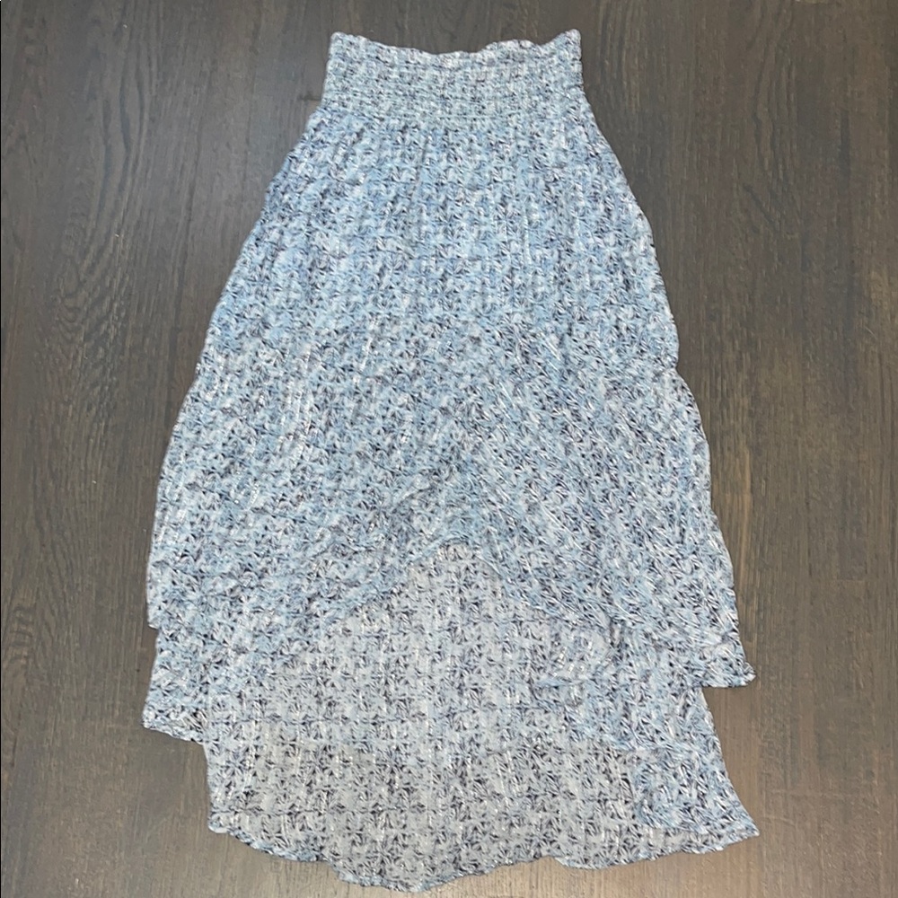 NWT Smocked Asymmetrical Floral Blue Maxi Skirt